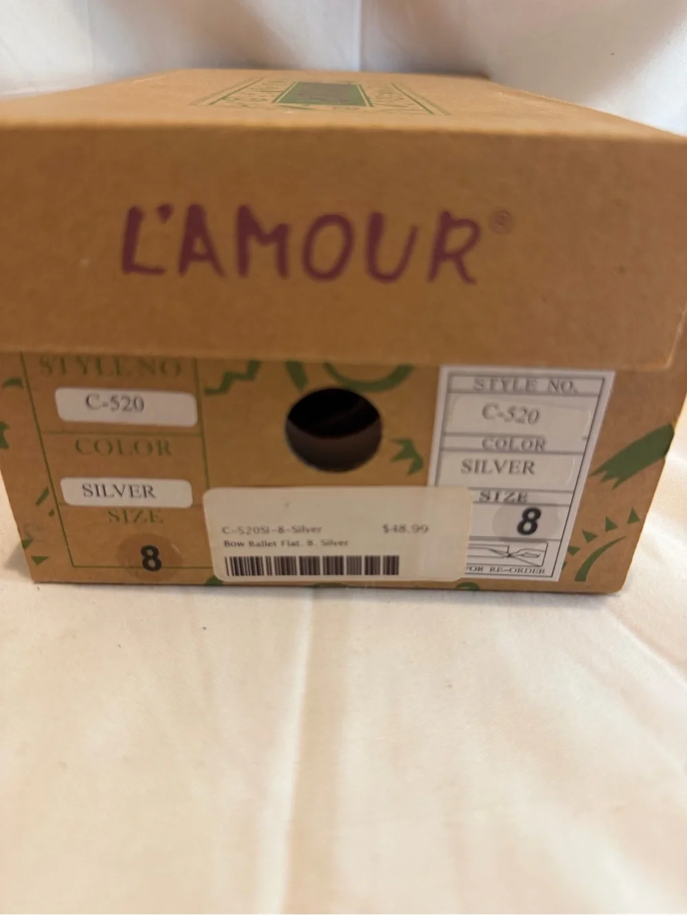 NWT L'Amour Silver Bow Ballet Flat Girls Size 8